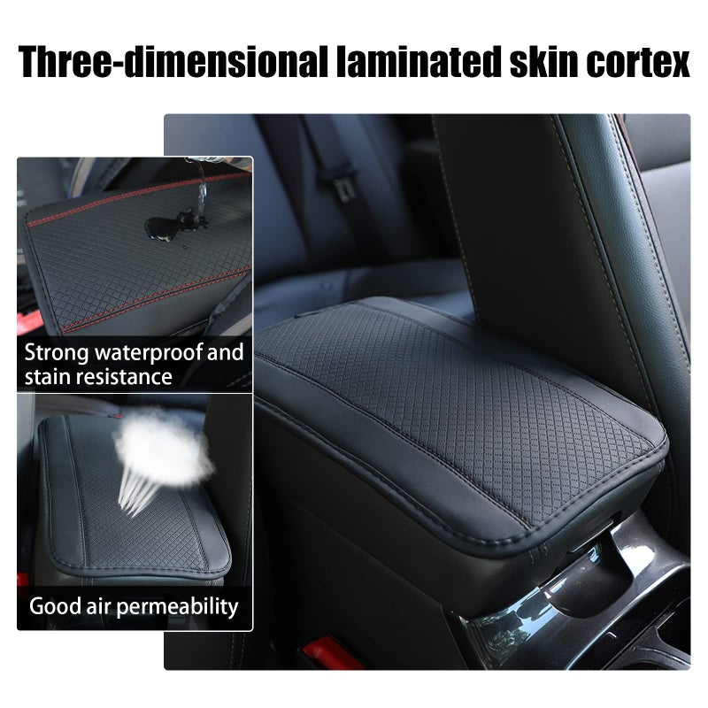 Miytsya Four Seasons Universal Armrest Box Mat  Fiber Leather Embossing  Waterproof Armrest Cover Center Console Mat Fit for Most Car  SUVs  Truck (Black) - Image 5